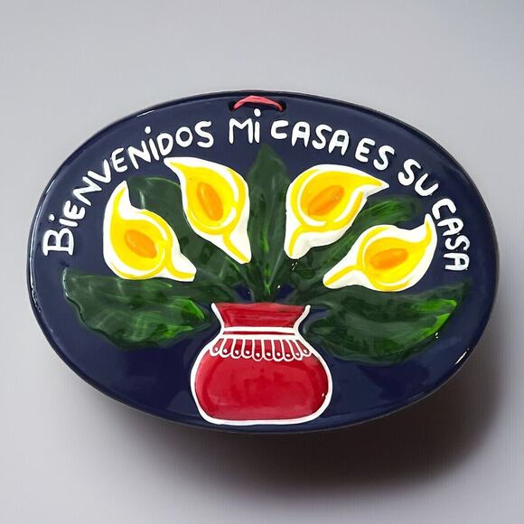 Mexican Talavera Pottery Welcome Sign Bienvenidos Mi Casa Es Su Casa Plaque 13in - Picture 1 of 5
